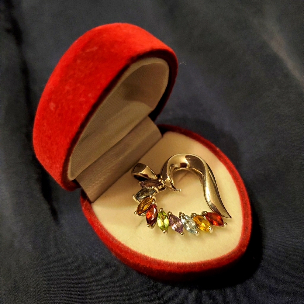 Silver Heart with multiple real stones